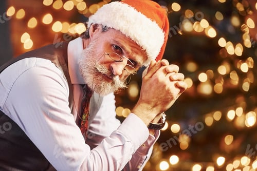 Preview: Portrait of stylish senior with grey hair and beard in jacket and white shirt