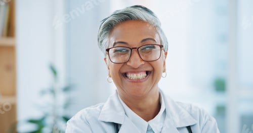 Preview: Woman, portrait and hospital doctor with smile for healthcare services, clinic consulting and help.