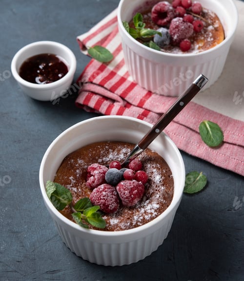 Preview: cheesecake village with berries raspberry and blueberry ricotta wooden background