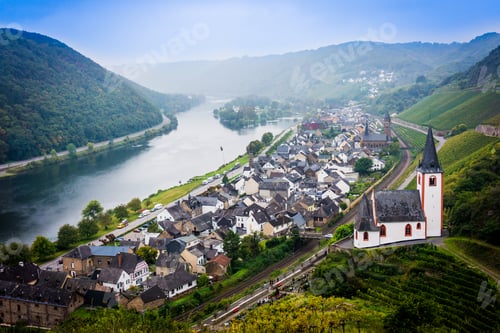 Preview: Landscape with the river Moselle in Germany. panorama of Moselle