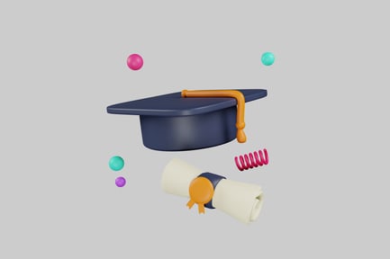 Preview: Graduation cap and diploma with colorful objects