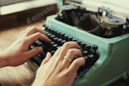 Preview: Vintage typewriter session at a cozy workspace filled with creativity