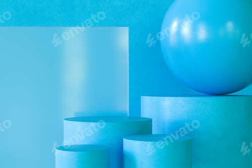 Preview: Blue scene of three podiums for product presentation