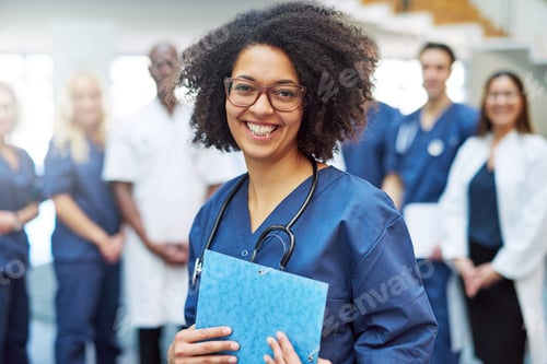 Preview: Cheerful African American medical worker in hospital