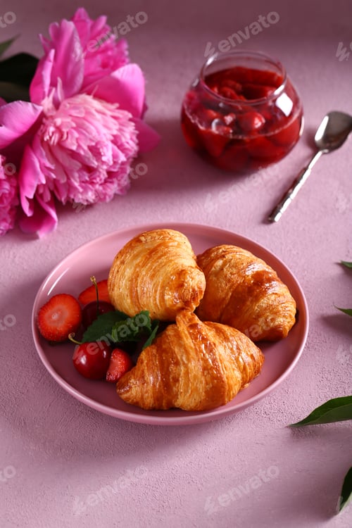 Preview: Fresh Croissants with Berries and Strawberry Jam