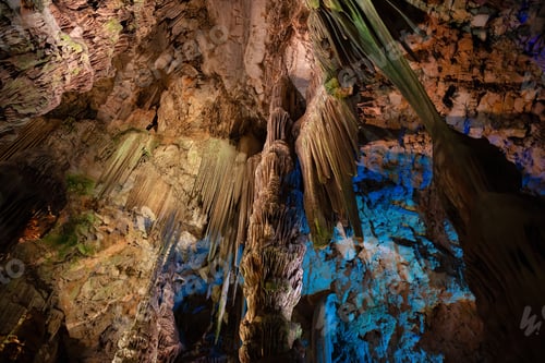 Preview: Saint Michael's Cave with colorful lights. Natural Rock Formation