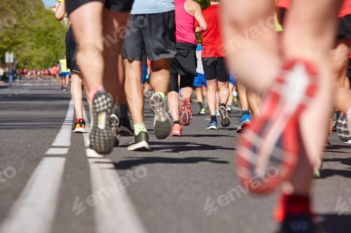 Preview: Marathon runners on the street. Healthy lifestyle. Urban athlete endurance