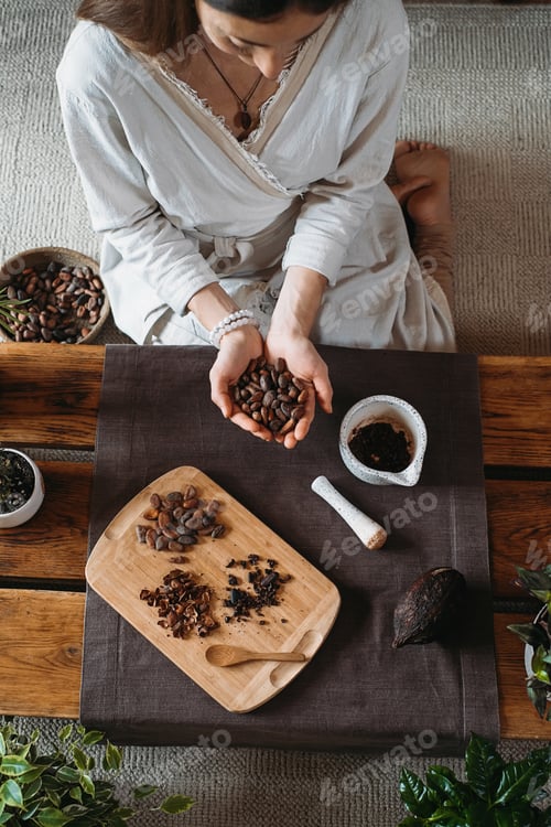 Preview: Woman Prepares Cacao Beans at Home