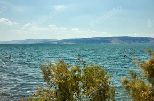 Preview: View of the Sea of Galilee from the east side on a summer sunny day, July