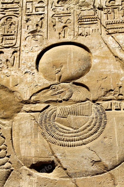 Preview: Ancient stone wall with Egyptian hieroglyphs, close-up texture