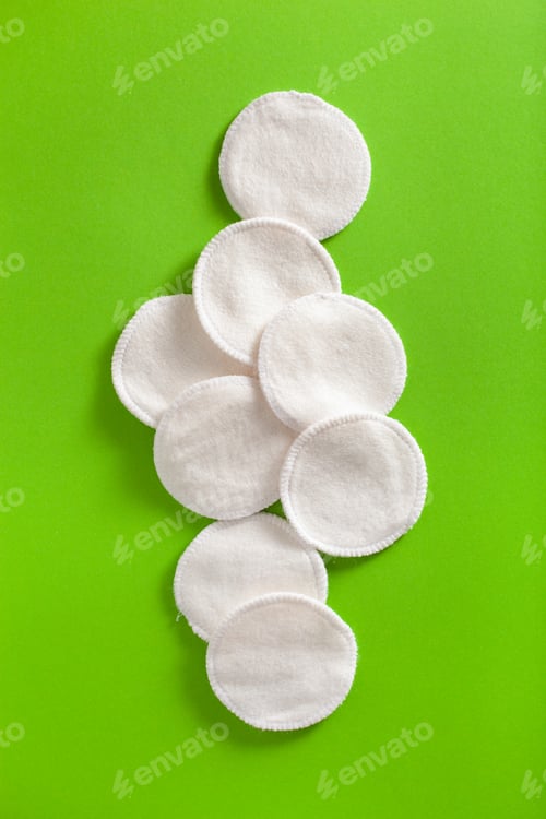 Preview: zero waste eco friendly hygiene bathroom concept. reusable cotton pads, makeup removal