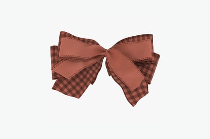 Preview: Layered brown checkered fabric bow with symmetrical ribbons
