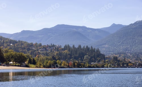 Preview: Scenic View of Kootenay River and a small touristic town