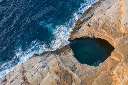 Preview: Aerial drone view of Giola lagoon, a natural seaside pool in Thassos, Greece