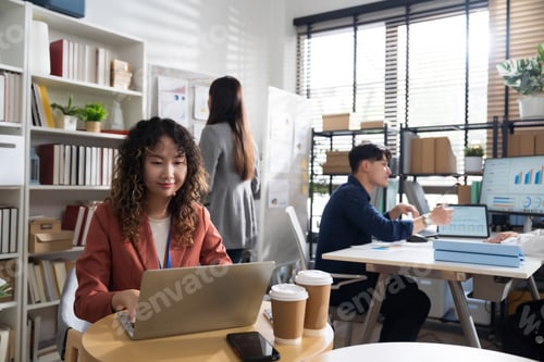 Preview: Asian creative businesswoman working meeting in a modern office.