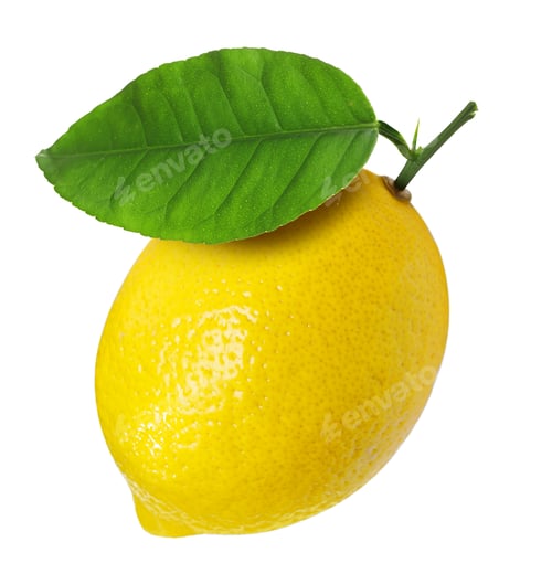 Preview: Fresh ripe lemon with green leaf isolated on white