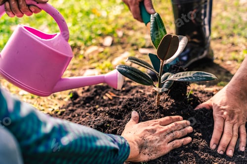 Preview: World environment day afforestation nature and ecology concept The male volunteer are planting seedl