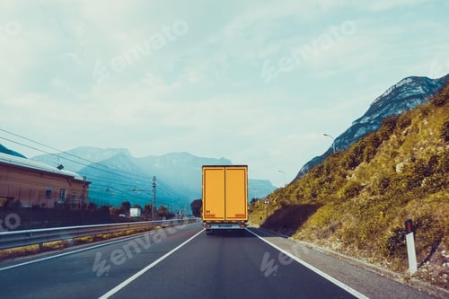 Preview: Cargo truck on the mountain. truck on road. Cargo transportation
