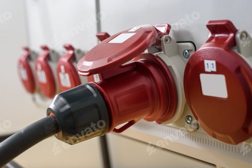 Preview: Industrial sockets and plug on distribution board