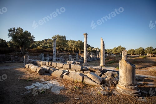 Preview: View of the ruins of Iasos Ancient City in the morning sun. Kiyikislacik, Milas, Mugla, Turkey.