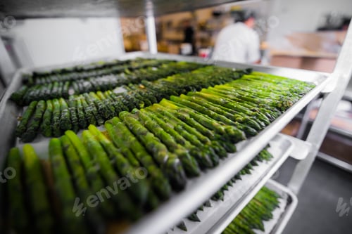 Preview: Green asparagus on pans