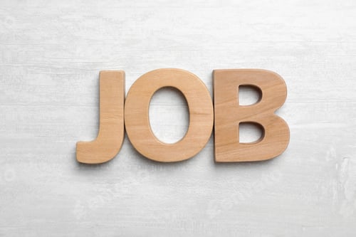 Preview: Word JOB made with wooden letters on white background, flat lay. Career concept