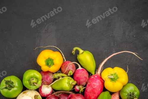 Preview: top view fresh vegetables on dark background meal ripe salad healthy life diet food