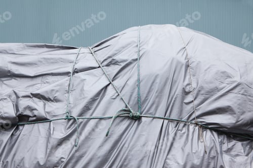 Preview: Tarpaulin and rope covering commercial fishing nets at Fisherman's Terminal.