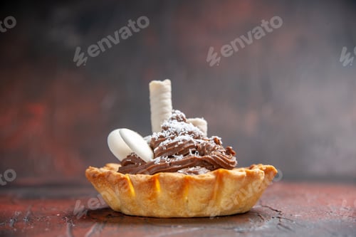 Preview: front view delicious creamy cake on dark background sweet cake dessert biscuits