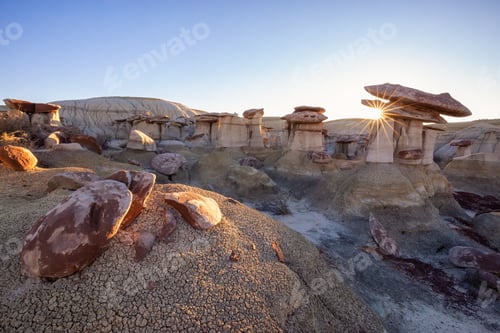 Preview: Landscape view of unique rock formation in the desert of New Mexico