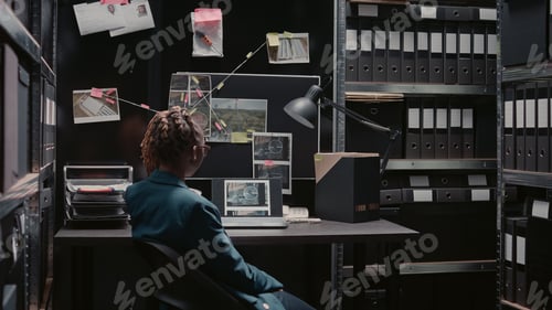 Preview: African american police investigator reading case file
