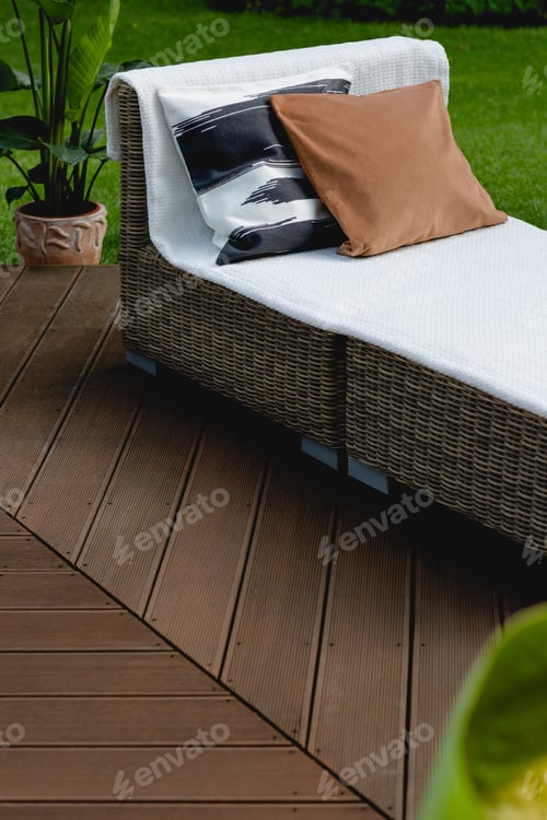 Preview: Rattan sofa with blanket