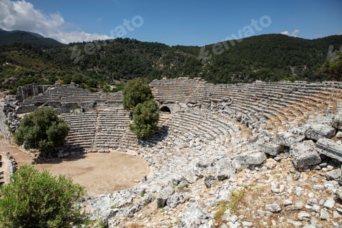 Preview: Turkey touristic area Dalyan Ortaca, Kaunos rock tombs in Dalyan, ancient city of Kaunos, Turkey.