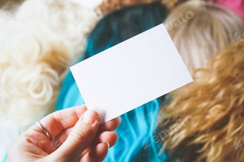 Preview: Mockup of a card over a lot of colorful wig