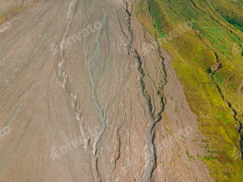 Preview: Aerial drone view of Mount Sinabung at Berastagi in North Sumatra, Indonesia.
