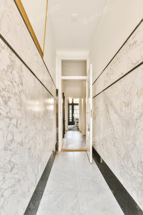 Preview: Narrow corridor with doors and lamp