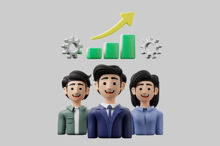 Preview: Three people in front of a bar graph