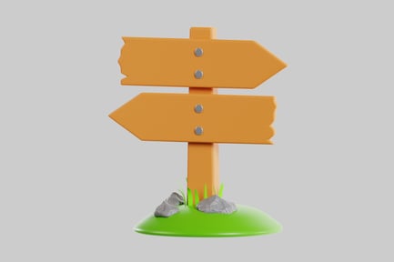 Preview: Cartoon directional signpost on green hill