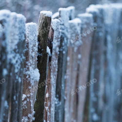 Preview: Snow covered wooden barrier