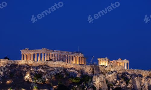 Preview: Parthenon illuminating the athenian acropolis at twilight, greece