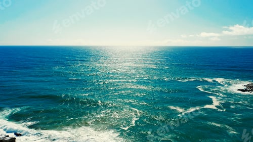 Preview: Beautiful Atlantic ocean during sunny day - top view. Beautiful water landscape of deep blue sea.