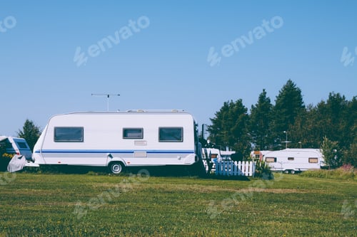 Preview: Camping life with caravans in nature park