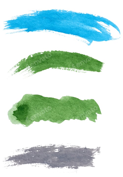 Preview: Watercolor brush stroke of blue, green, gray paint, on a white background