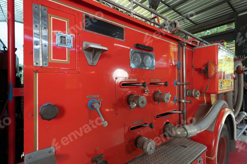 Preview: Firefighter or fireman safety tools, in a gear room, an emergency accident rescue safety equipment