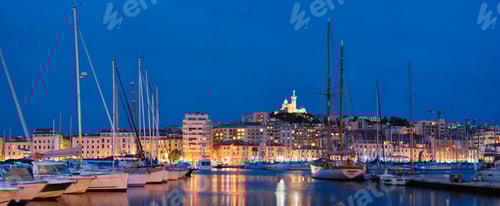 Preview: Marseille Old Port in the night. Marseille, France