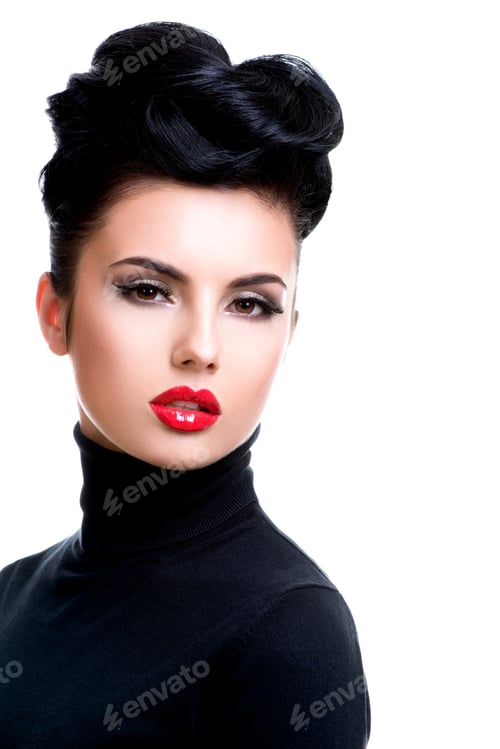 Preview: Beautiful young fashion woman with red lipstick