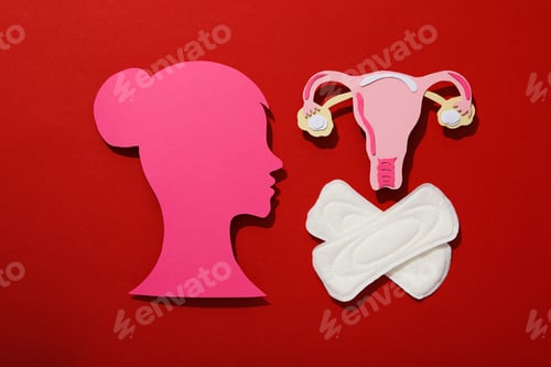 Preview: Means of feminine hygiene during menstruation, on a red background