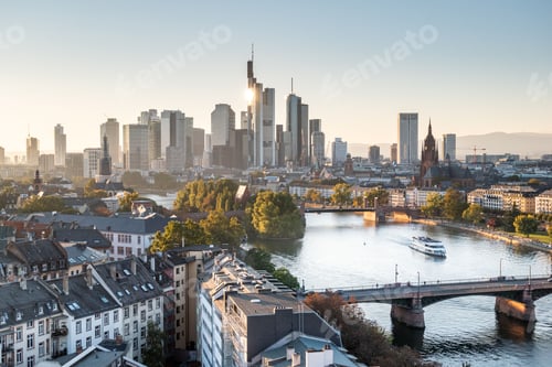 Preview: View of morning skyline and modern buildings in Frankfurt, Germany