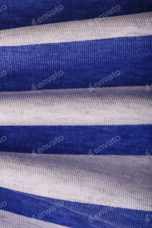 Preview: Natural Cotton Fabric In A Blue Gray Strip.