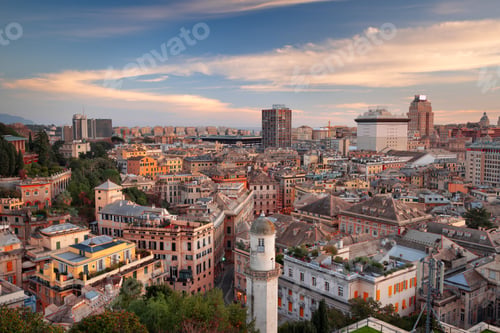 Preview: Genoa Italy City Skyline at Dusk